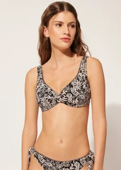 Balconette Hojas Bikini Botanic Black and White