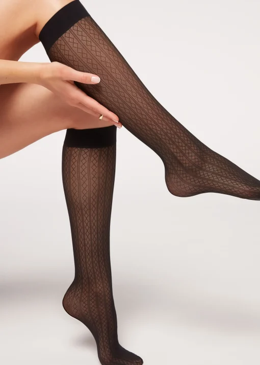 Calcetin Lycra Con Rombos Verticales