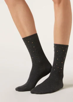 Calcetines Algodón Canalé Con Strass