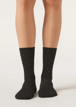 Calcetines Algodón Canalé Con Strass