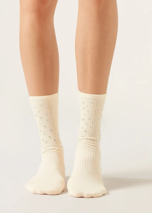 Calcetines Algodón Canalé Con Strass