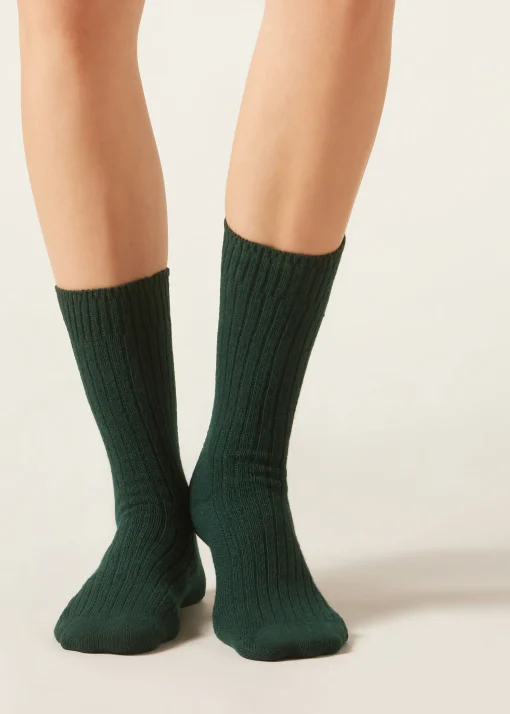 Calcetines Cortos Acanalados con Lana y cashmere