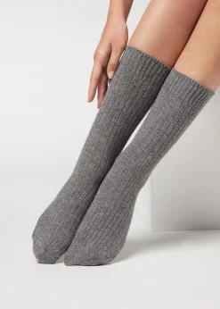 Calcetines Cortos Acanalados con Lana y cashmere