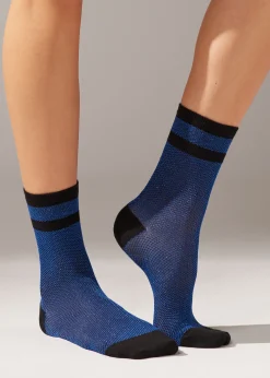Calcetines Cortos con Glitter y Motivo de Rayas