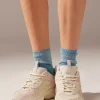 Calcetines Cortos de Rayas Degradadas y Glitter