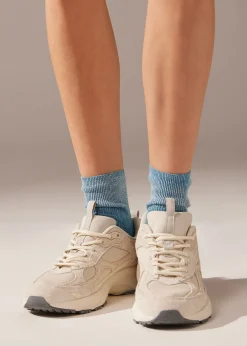 Calcetines Cortos de Rayas Degradadas y Glitter