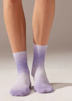 Calcetines Cortos de Rayas Degradadas y Glitter
