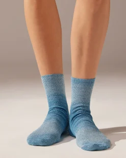 Calcetines Cortos de Rayas Degradadas y Glitter