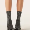Calcetines Cortos Lycra Efecto Canalé Con Glitter Y Pedrería