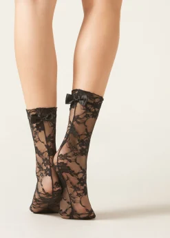 Calcetines Cortos Lycra Encaje Con Lazo