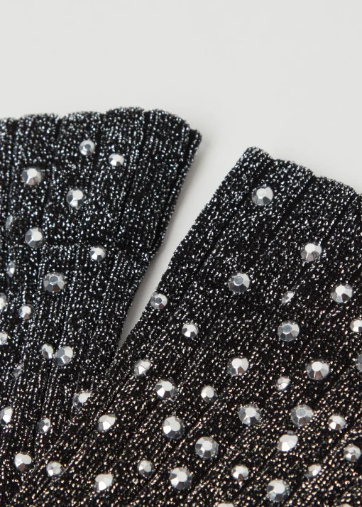 Calcetines Cortos Lycra Efecto Canalé Con Glitter Y Pedrería