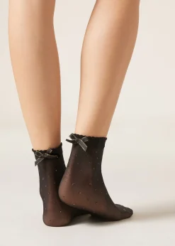 Calcetines Cortos Lycra Lunares Y Lazo
