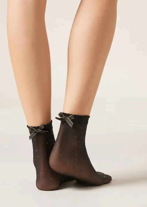 Calcetines Cortos Lycra Lunares Y Lazo