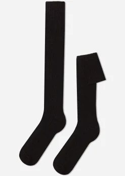 Calcetines Largos Con Canalé  De Hombre Con Lana y Cashmere
