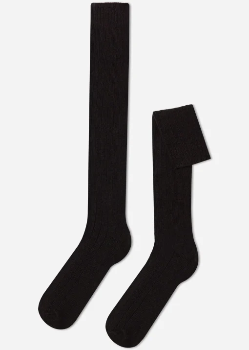 Calcetines Largos Con Canalé  De Hombre Con Lana y Cashmere