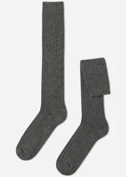 Calcetines Largos Con Canalé De Hombre Con Lana y Cashmere