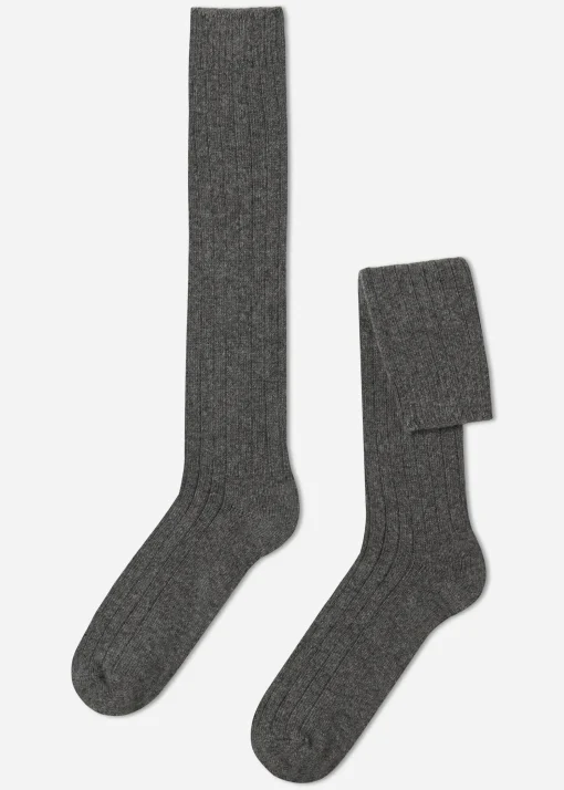 Calcetines Largos Con Canalé De Hombre Con Lana y Cashmere