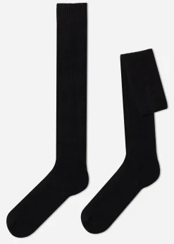 Calcetines Largos Con Canalé  De Hombre Con Lana y Cashmere