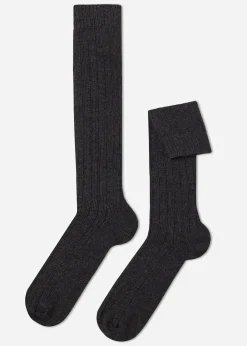 Calcetines Largos Con Canalé De Hombre Con Lana y Cashmere