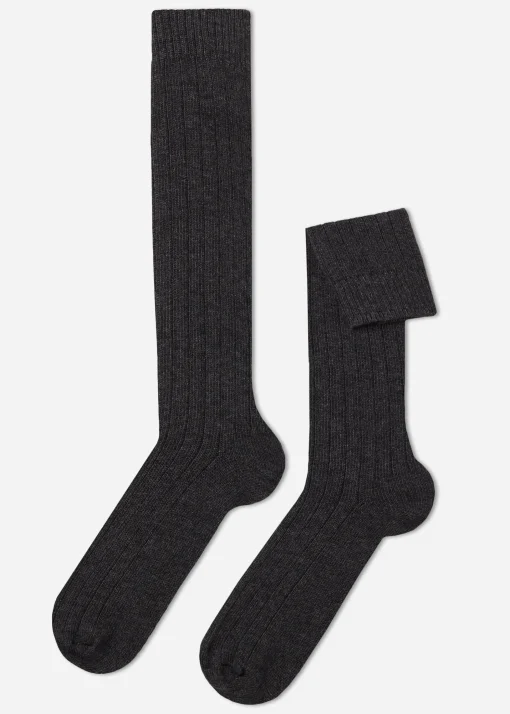 Calcetines Largos Con Canalé De Hombre Con Lana y Cashmere