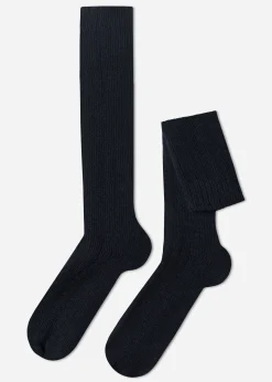 Calcetines Largos Con Canalé  De Hombre Con Lana y Cashmere