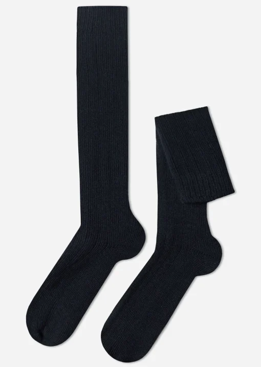 Calcetines Largos Con Canalé  De Hombre Con Lana y Cashmere