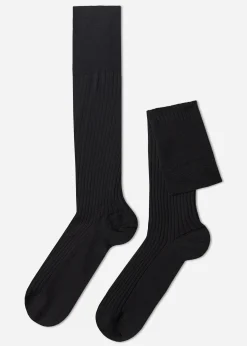 Calcetines Largos De Canalé  De Hombre En Hilo De Escocia