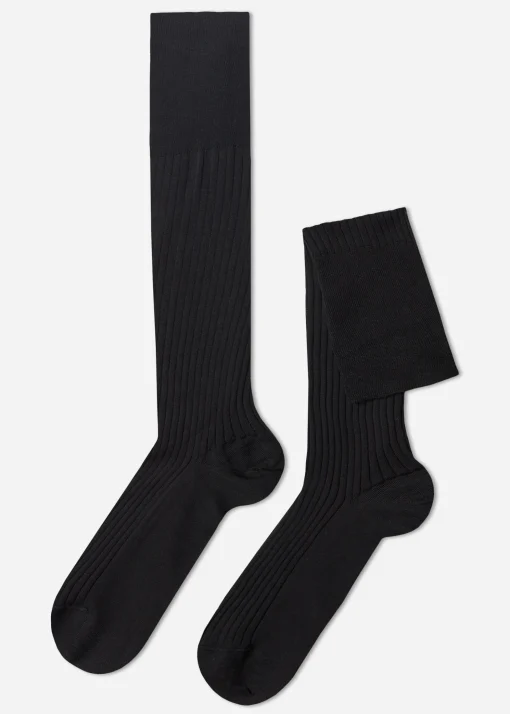 Calcetines Largos De Canalé  De Hombre En Hilo De Escocia