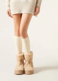 Calcetines Largos De Canalé Con Lana y Cashmere