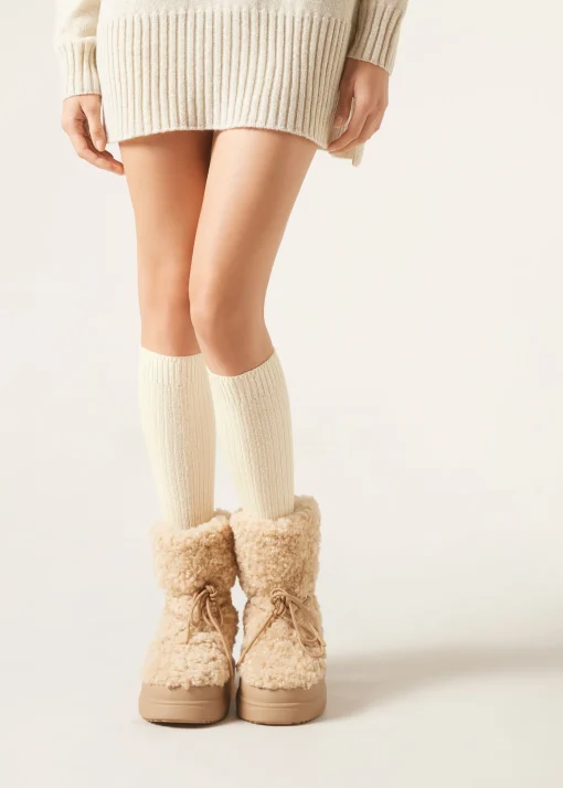 Calcetines Largos De Canalé Con Lana y Cashmere
