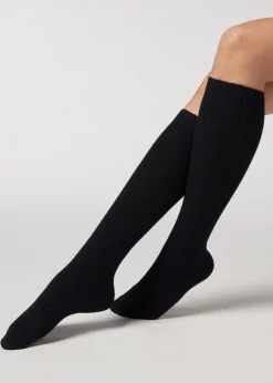 Calcetines Largos De Canalé Con Lana y Cashmere