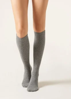 Calcetines Largos De Canalé Con Lana y Cashmere