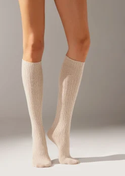Calcetines Largos De Canalé Con Lana y Cashmere