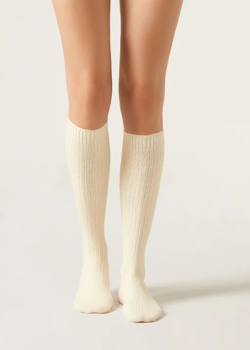 Calcetines Largos De Canalé Con Lana y Cashmere