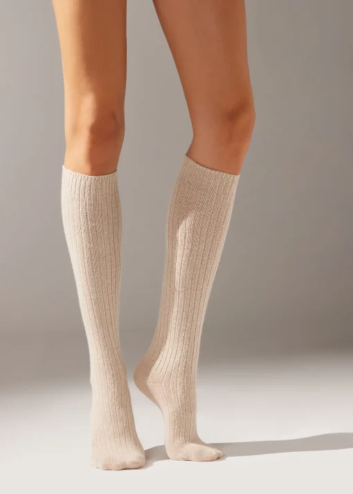 Calcetines Largos De Canalé Con Lana y Cashmere