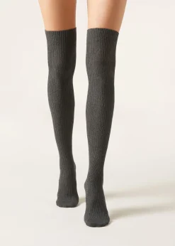 Calcetines Por Encima De La Rodilla Cashmere Con Canalé