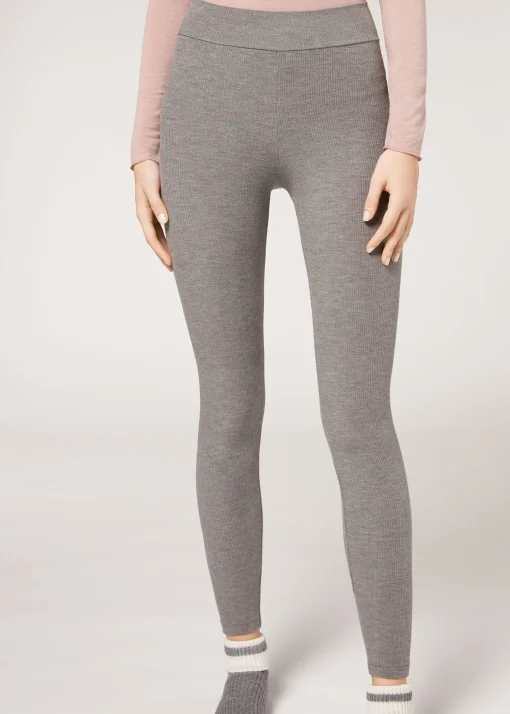 Leggings De Canalé Con Cashmere