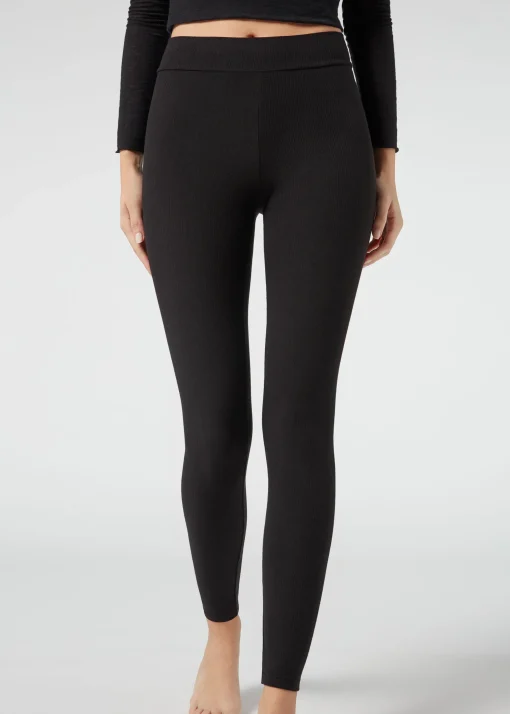 Leggings De Canalé Con Cashmere