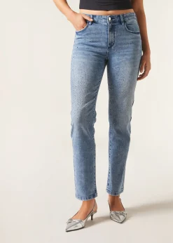 Pantalón Recto Denim Con Strass