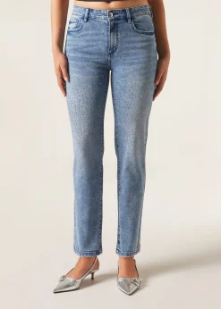 Pantalón Recto Denim Con Strass