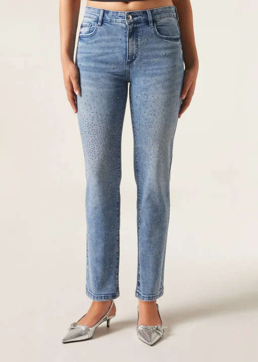 Pantalón Recto Denim Con Strass