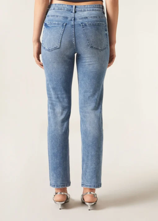 Pantalón Recto Denim Con Strass