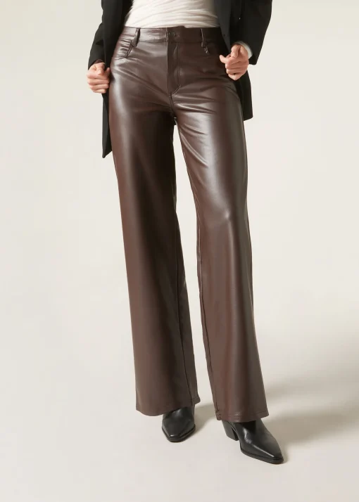 Pantalón Recto Efecto Piel Con Pinzas