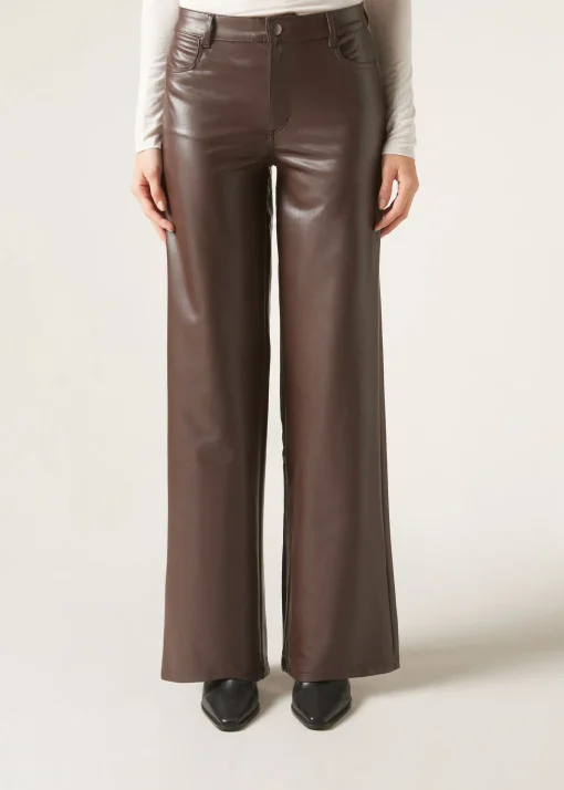 Pantalón Recto Efecto Piel Con Pinzas