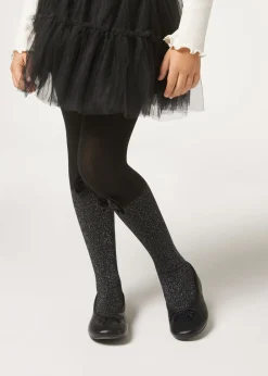 Panty Cashmere Efecto Calza Bicolor Con Lazo Y Glitter