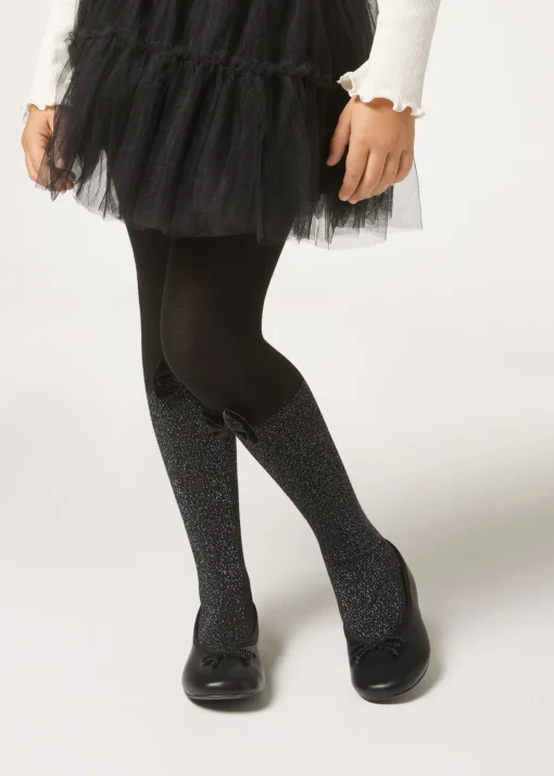 Panty Cashmere Efecto Calza Bicolor Con Lazo Y Glitter