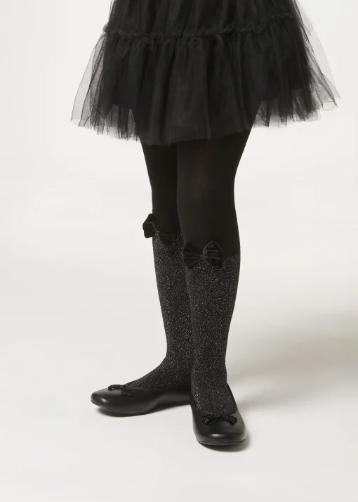 Panty Cashmere Efecto Calza Bicolor Con Lazo Y Glitter