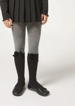 Panty Cashmere Efecto Calza Bicolor Con Lazo Y Glitter