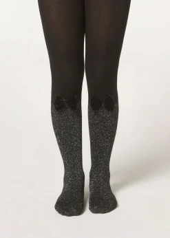 Panty Cashmere Efecto Calza Bicolor Con Lazo Y Glitter
