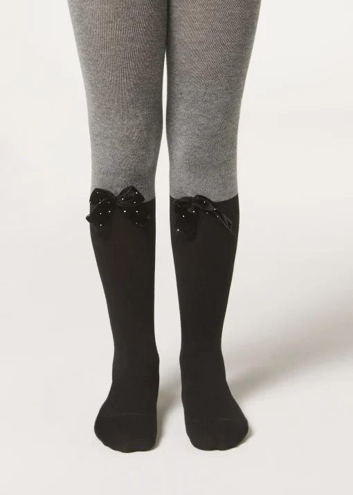 Panty Cashmere Efecto Calza Bicolor Con Lazo Y Glitter